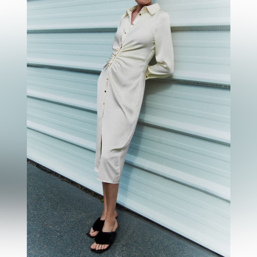Zara Cream Long Sleeve Dress